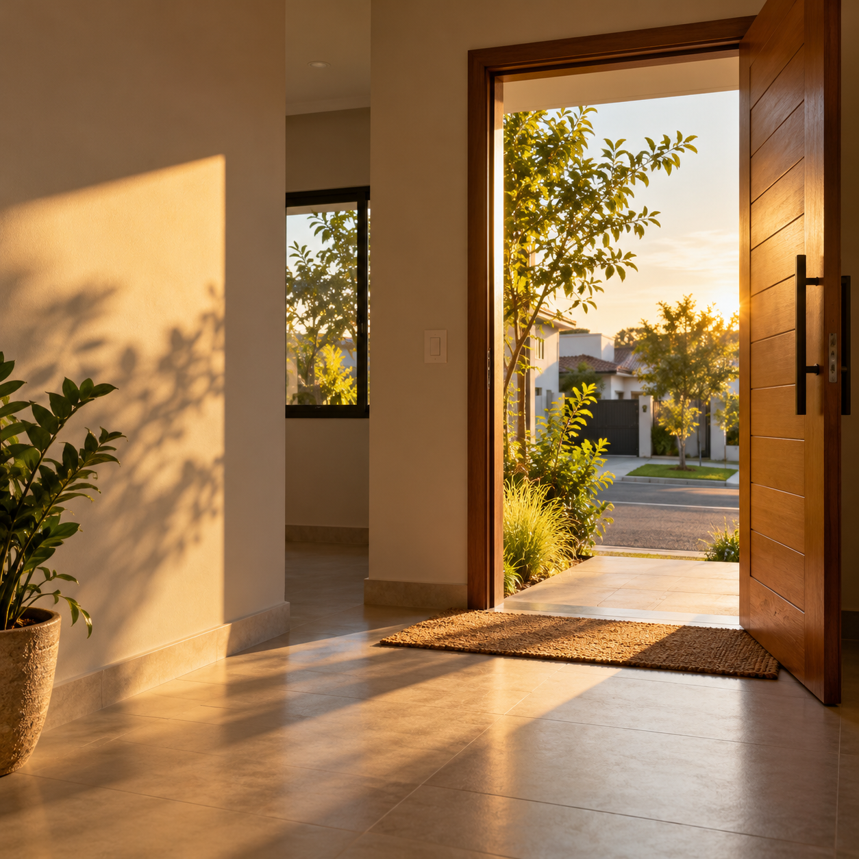 Entrada de uma casa iluminada pelo sol